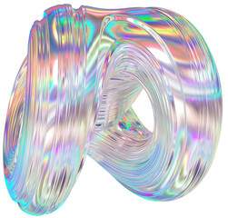 3D Metallic chrome swirl shape, iridescent abstract twist holographic form - 693491944