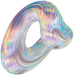 3D Metallic chrome swirl shape, iridescent abstract twist holographic form - 693491987