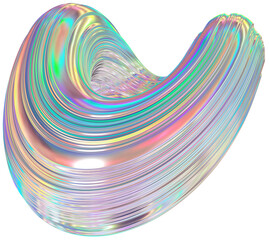 3D Metallic chrome swirl shape, iridescent abstract twist holographic form - 693492138