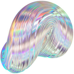 3D Metallic chrome swirl shape, iridescent abstract twist holographic form - 693492305