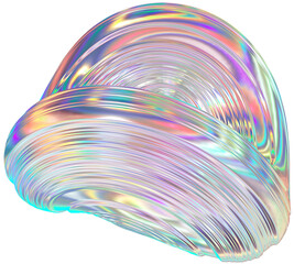 3D Metallic chrome swirl shape, iridescent abstract twist holographic form - 693492354