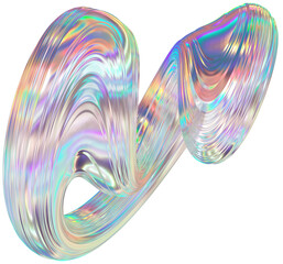 3D Metallic chrome swirl shape, iridescent abstract twist holographic form - 693492550