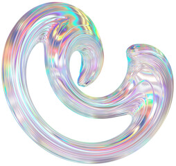 3D Metallic chrome swirl shape, iridescent abstract twist holographic form - 693492700