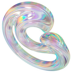 3D Metallic chrome swirl shape, iridescent abstract twist holographic form - 693492732