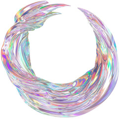3D Metallic chrome swirl shape, iridescent abstract twist holographic form - 693492980