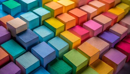 colorful background, abstract background with squares, Explore the vibrancy of creativity with a background of wooden blocks arranged in a spectrum of colors, an ode to creative brilliance