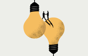 Business idea sharing, brainstorming, discussing creativity and innovation, vector illustration.