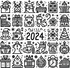 Set of  AI Generative Christmas and Holiday Editable Icons Collections. EPS10