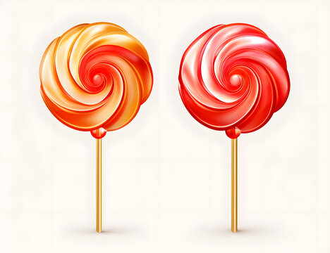 Round shaped sweet tasty lollipops on pastel background
