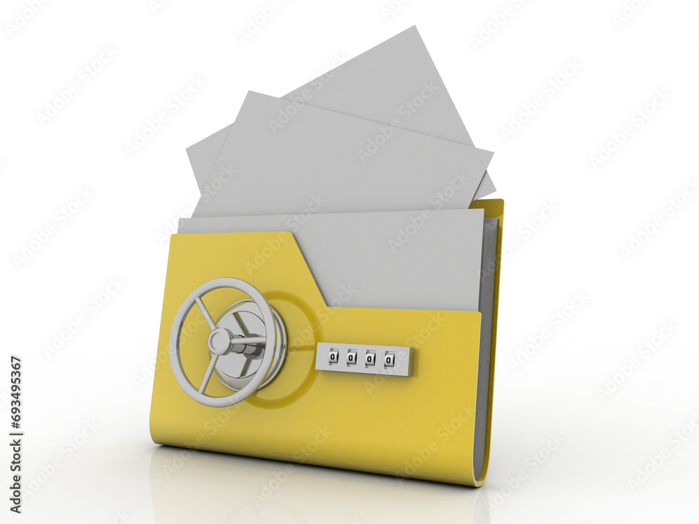 Poster 3d rendering folder protected lock