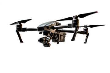Drone with camera isolated on transparent background, png file