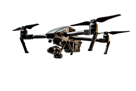 Drone with camera isolated on transparent background, png file