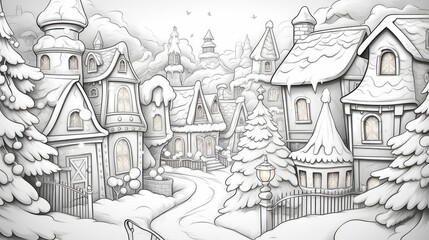 Naklejka premium Black and white doodle christmas coloring book 