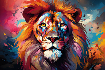 Bright and Colorful A Fauvism Style of a Lion, Generative Ai - obrazy, fototapety, plakaty