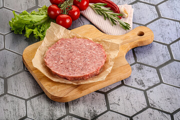 Raw beef uncooked burger cutlet