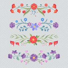 Hand drawn floral decorative elements set collection on transparent background