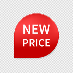 New price red ribbon, tag, label, sticker. Ribbon sale badge, banner, price tag. Vector illustration.