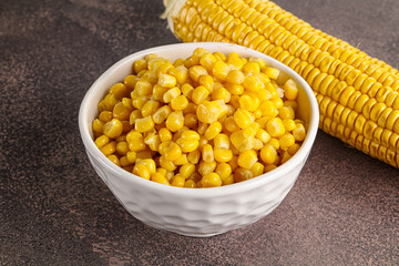 Marinated corn in the bowl