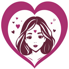 Lady with long hair style heart shape, isolated on transparent background PNG.

