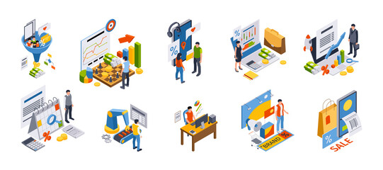 Isometric business mini illustration collection with business concept