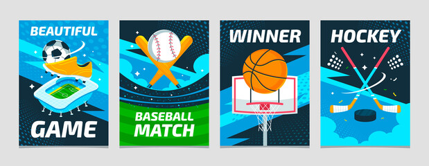 Flat stadium cards collection for different sports