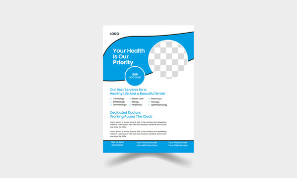 Set of editable and innovative modern medical banner design templates. A bundle of A4 flyer template, modern template, in blue color