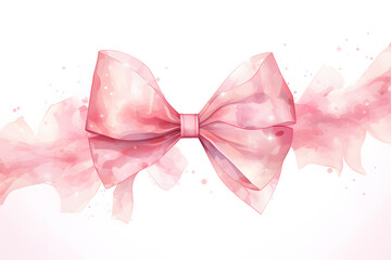 Pink bow isolated on white background watercolor illustration.  - obrazy, fototapety, plakaty