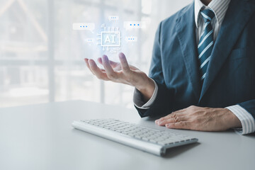 Fototapeta premium Creating a data set for AI generated to follow human-input instructions, using artificial intelligence technology to help reduce business processes. Artificial intelligence and AI technology concept.