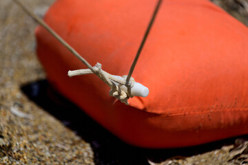sandbag for anchoring at Neftina Beach, Lemnos island, Greece, Aegean Sea