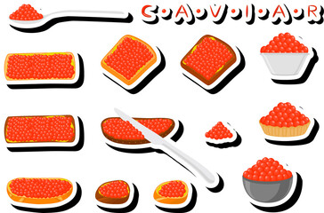 big set various types fish caviar, bread different size