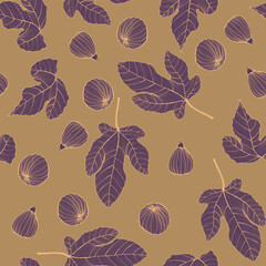 Figs seamless pattern. Antiquity garden, vintage tree, fruit, texture leaf. Art hand drawn illustration on white background. 