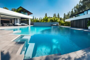 Fototapeta na wymiar **pool outdoors in modern villa.