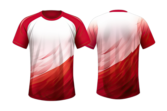 Front And Back View Of Red And White Luxury Football Jersey With Wave Pattern And Big Number on transparent background