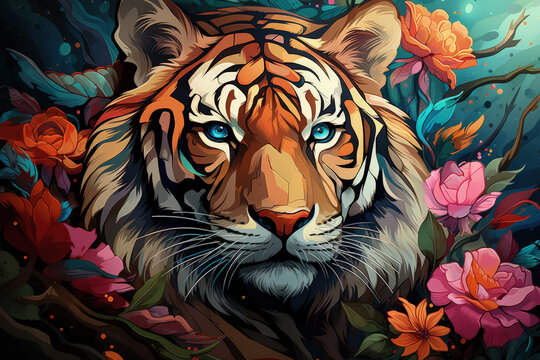 Bright and Colorful A Fauvism Style of a Tiger, Generative Ai