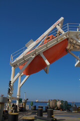 free fall life boat of a merchant ship at sea