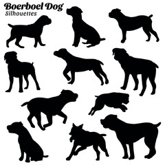 Collection of silhouette illustrations of boerboel dog - obrazy, fototapety, plakaty