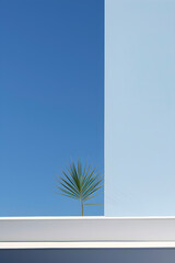 Minimalistic architectural details against a blue sky background. AI generated