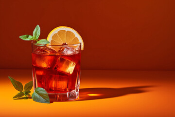 Glass of aperol spritz cocktail with orange