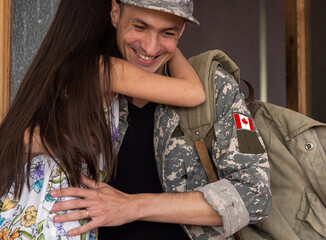Flag of Canada on military uniform. Canadian soldiers. Army of Canada. Remembrance Day. Canada Day