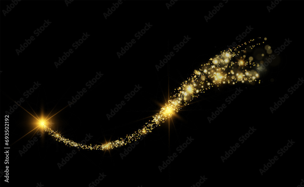 Poster gold dust glittering with sparkling particles. a beautiful shining star with a dusty tail. festive b