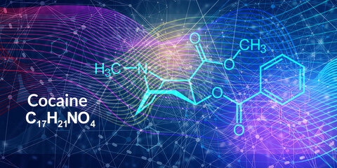 Cocaine stimulant drug molecule. Skeletal formula.