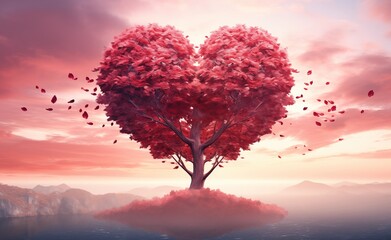 Valentines day background with heart shaped tree