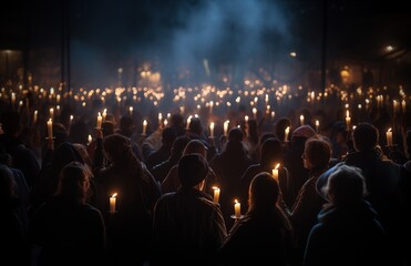 Candlemas. Light of the world. Christian Holiday. People holding candles in a church during a religious procession, selective focus - obrazy, fototapety, plakaty