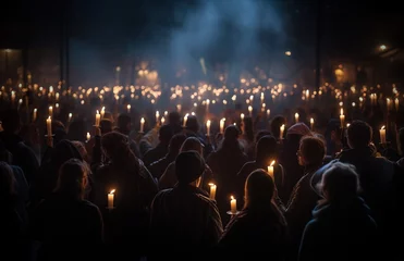 Foto op Canvas Candlemas. Light of the world. Christian Holiday. People holding candles in a church during a religious procession, selective focus © Faith Stock