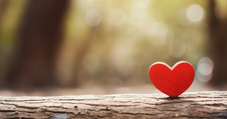 Fototapeta premium Red heart on old wood with bokeh background, valentine concept