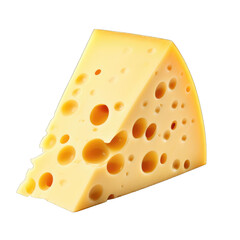 Piece of cheese with holes isolated on transparent or white background, png
