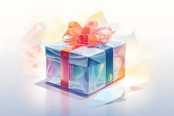 Colorful neon glowy gift box isolated on white background illustration.