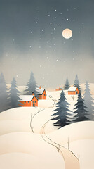 Quiet mountain village after heavy snow illustration background
