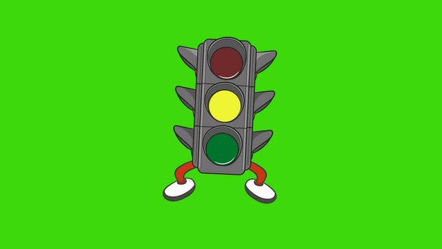 Animated Traffic lights on green screen Background. traffic light animation character