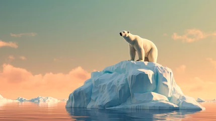 Rolgordijnen A polar bear on a shrinking iceberg due to climate change © ikkilostd